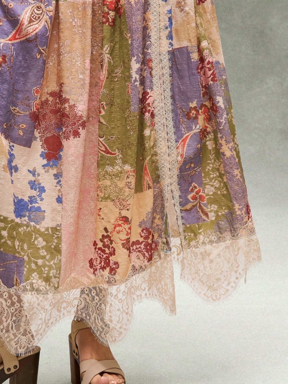 Boho Floral Print Stretchy Waist split Thigh Lace Maxi Skirt - Picture 2 of 5